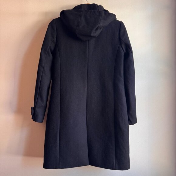 J.Crew Black Hooded Toggle Wool Coat Size 2 Fall Outfit Cozy Whimsigoth Layer - Picture 2 of 13
